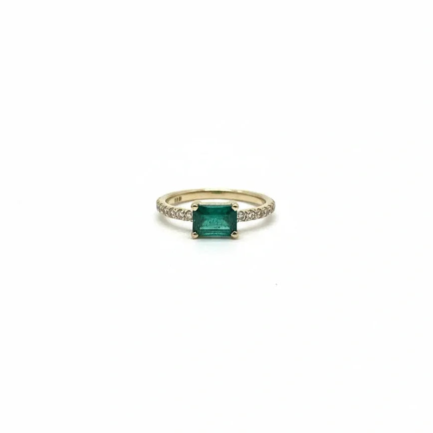 East-West Emerald and Diamond Ring