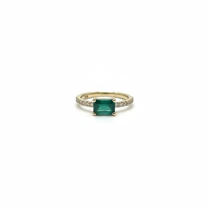 East-West Emerald and Diamond Ring
