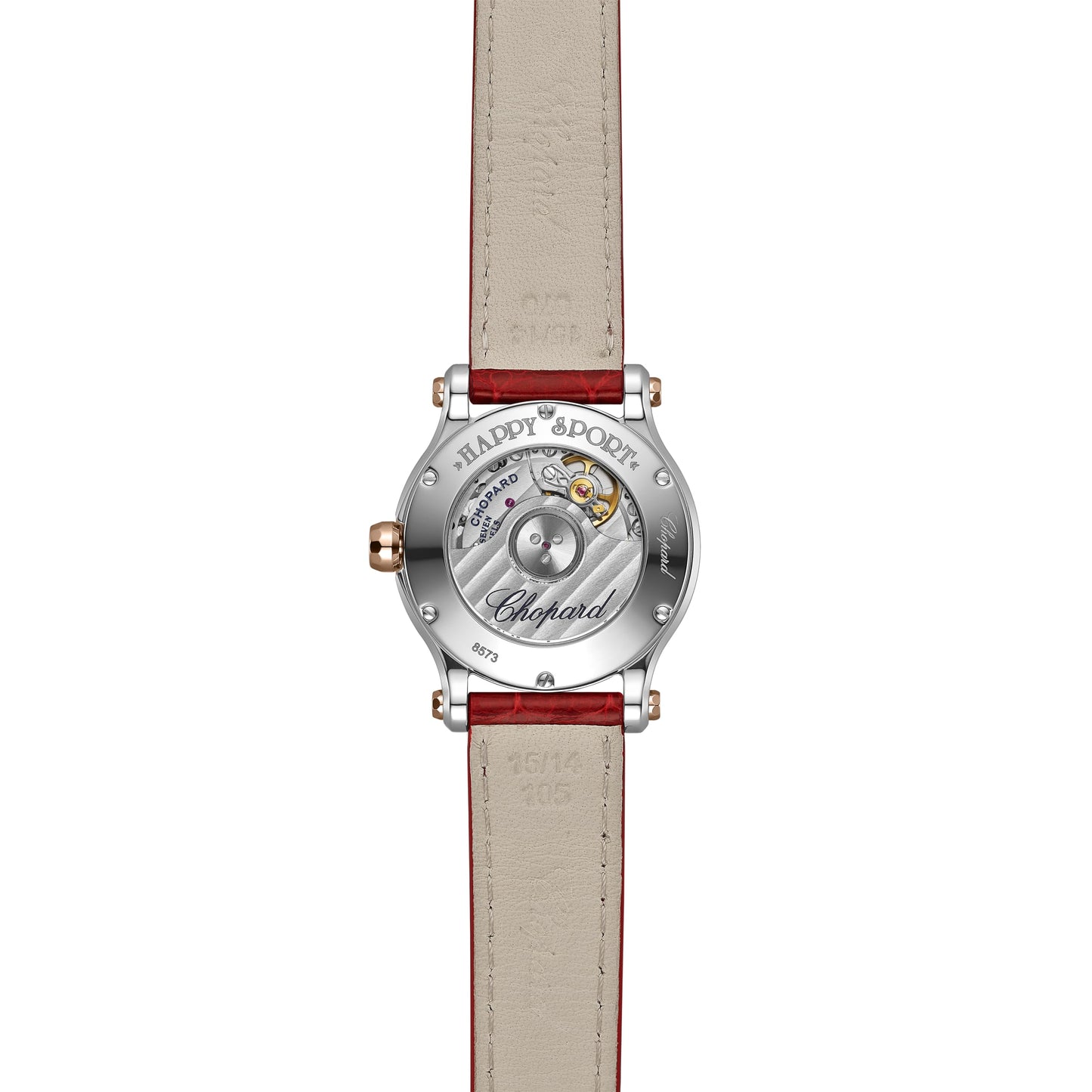 HAPPY SPORT 30 MM, AUTOMATIC, ETHICAL ROSE GOLD, LUCENT STEEL™, DIAMONDS, RUBIES 278573-6026