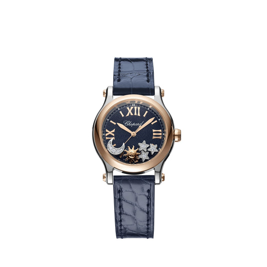 Happy Sport Sun, Moon And Stars 30 Mm, Automatic, Ethical Rose Gold, Lucent Steel™, Diamonds 278573-6027