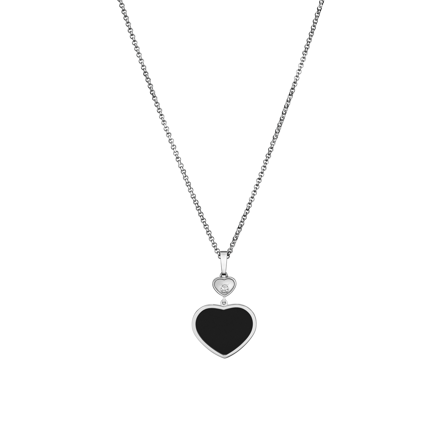 HAPPY HEARTS PENDANT, ETHICAL WHITE GOLD, DIAMOND, ONYX 797482-1201