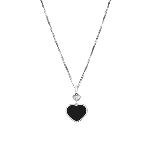 HAPPY HEARTS PENDANT, ETHICAL WHITE GOLD, DIAMOND, ONYX 797482-1201