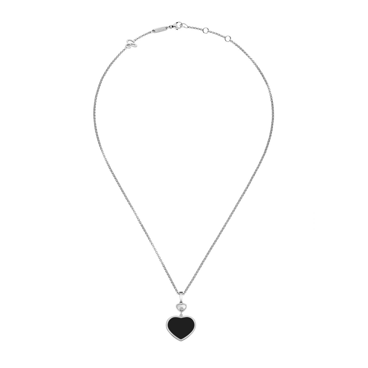 HAPPY HEARTS PENDANT, ETHICAL WHITE GOLD, DIAMOND, ONYX 797482-1201