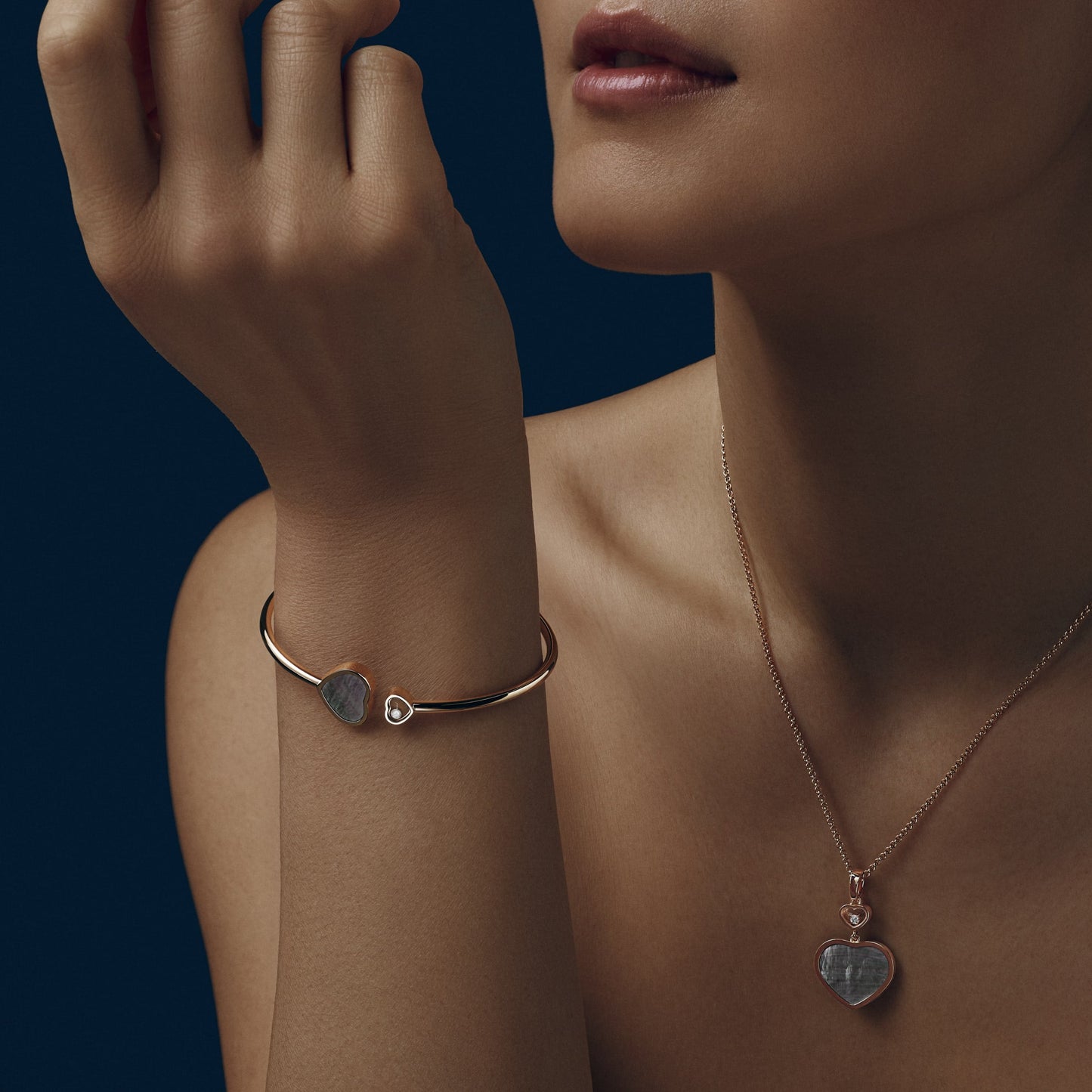 HAPPY HEARTS PENDANT, ETHICAL ROSE GOLD, DIAMOND, BLACK TAHITIAN MOTHER-OF-PEARL 797482-5304