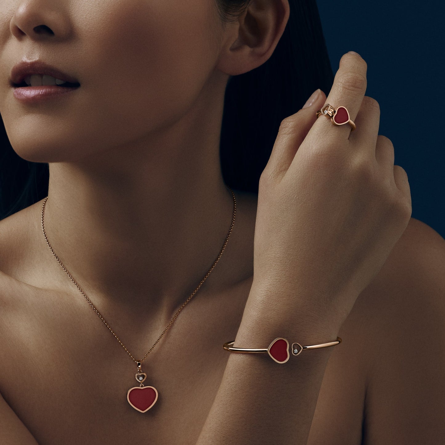 HAPPY HEARTS PENDANT, ETHICAL ROSE GOLD, DIAMOND, RED STONE 797482-5801