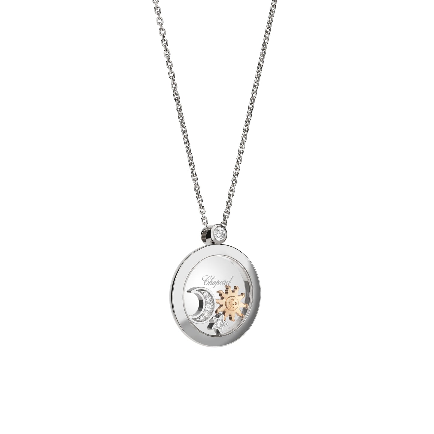 HAPPY SUN, MOON AND STARS PENDANT, ETHICAL WHITE GOLD, DIAMONDS 799434-1201