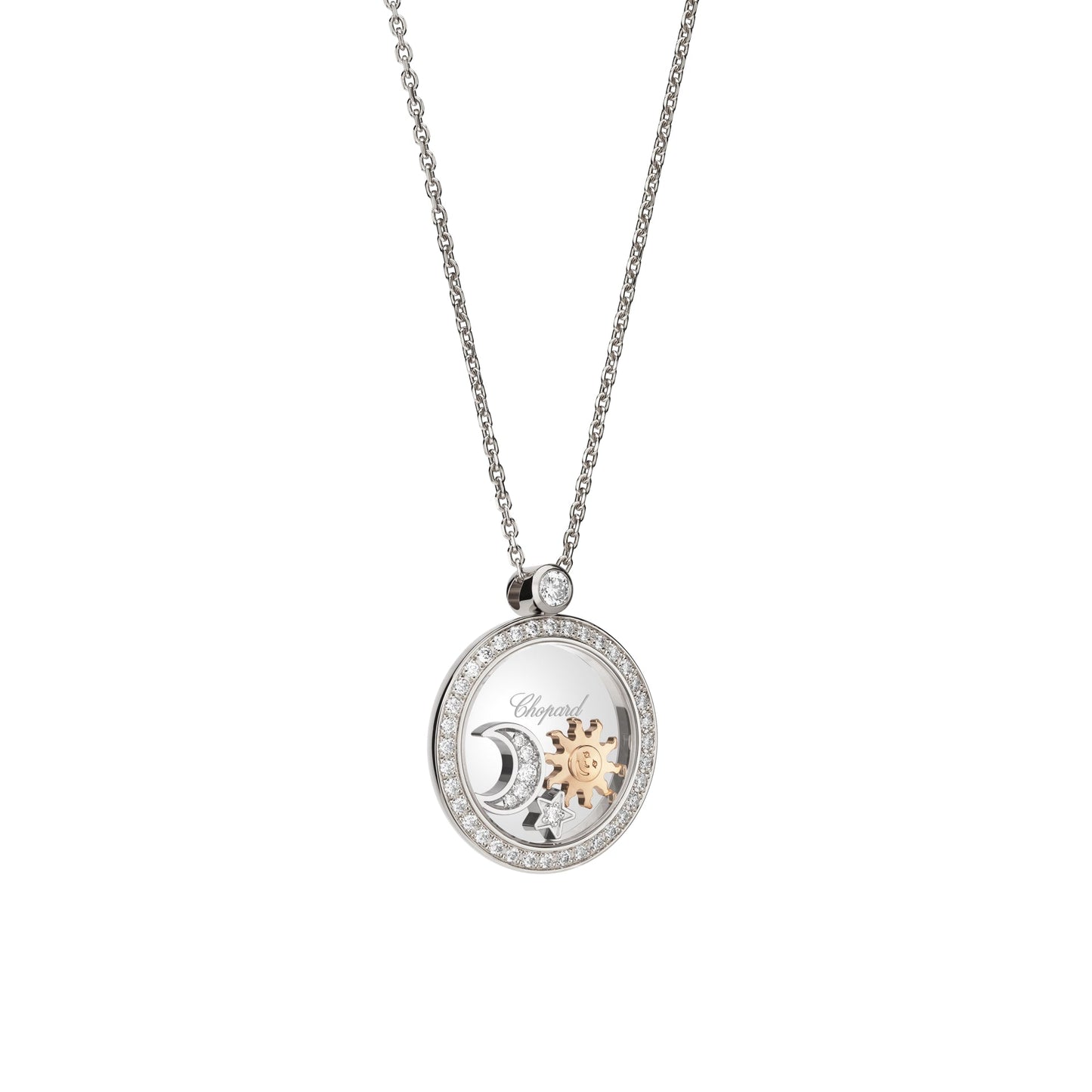 HAPPY SUN, MOON AND STARS PENDANT, ETHICAL WHITE GOLD, DIAMONDS 799434-1401