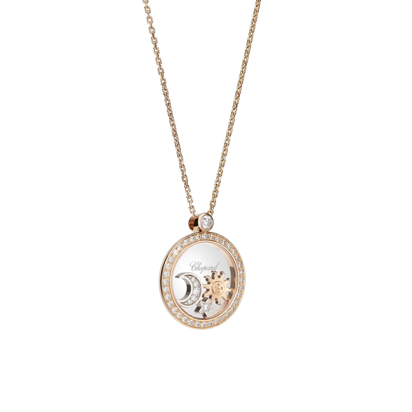 HAPPY SUN, MOON AND STARS PENDANT, ETHICAL ROSE GOLD, DIAMONDS 799434-5401
