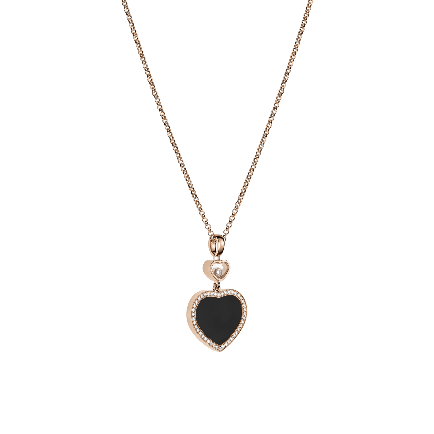 HAPPY HEARTS PENDANT, ETHICAL ROSE GOLD, DIAMONDS, ONYX 79A074-5201