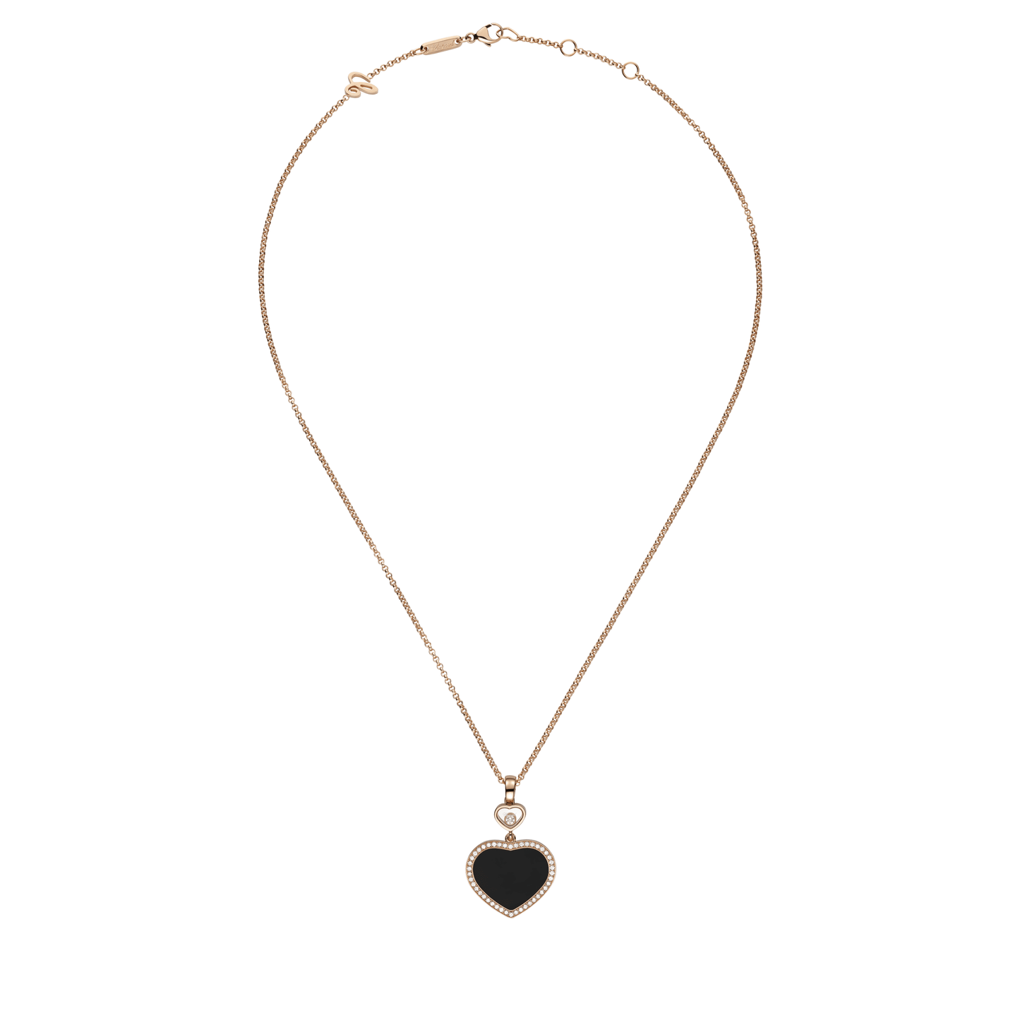 HAPPY HEARTS PENDANT, ETHICAL ROSE GOLD, DIAMONDS, ONYX 79A074-5201