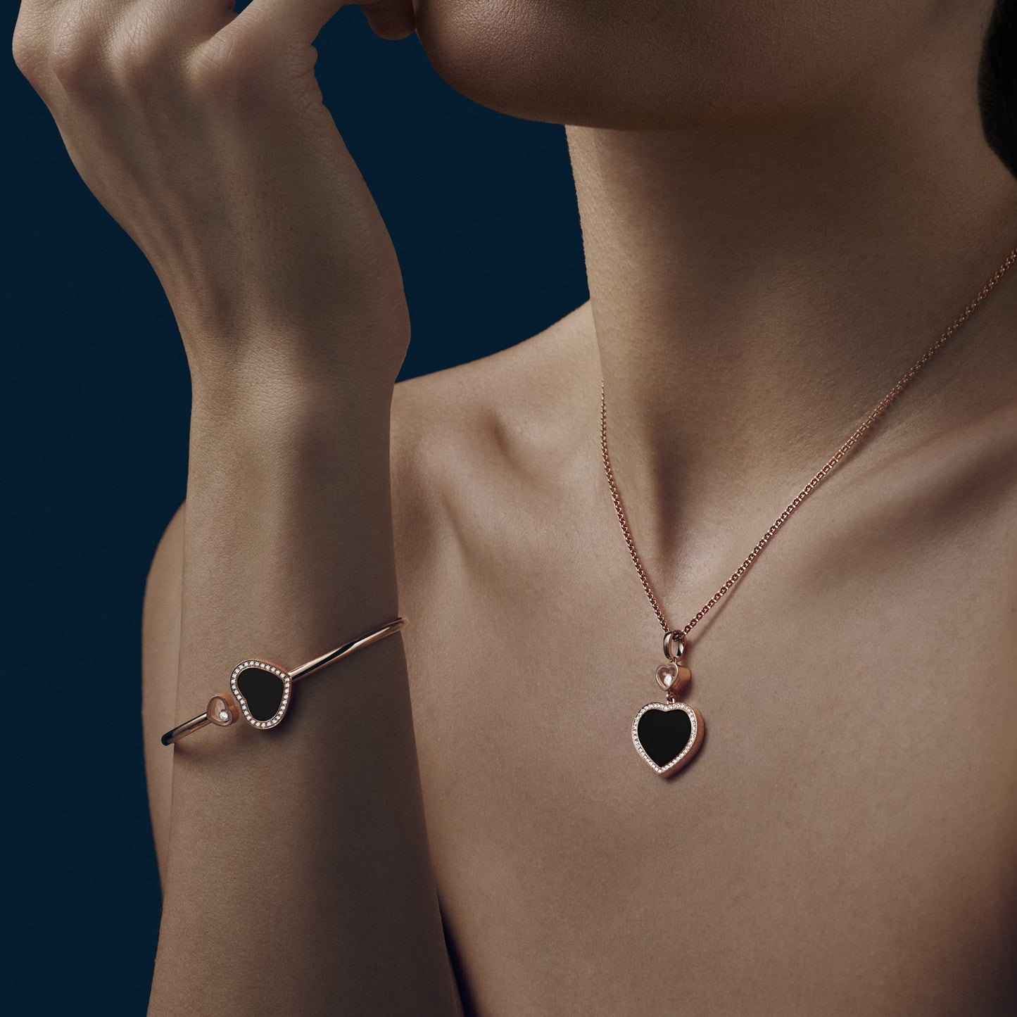HAPPY HEARTS PENDANT, ETHICAL ROSE GOLD, DIAMONDS, ONYX 79A074-5201
