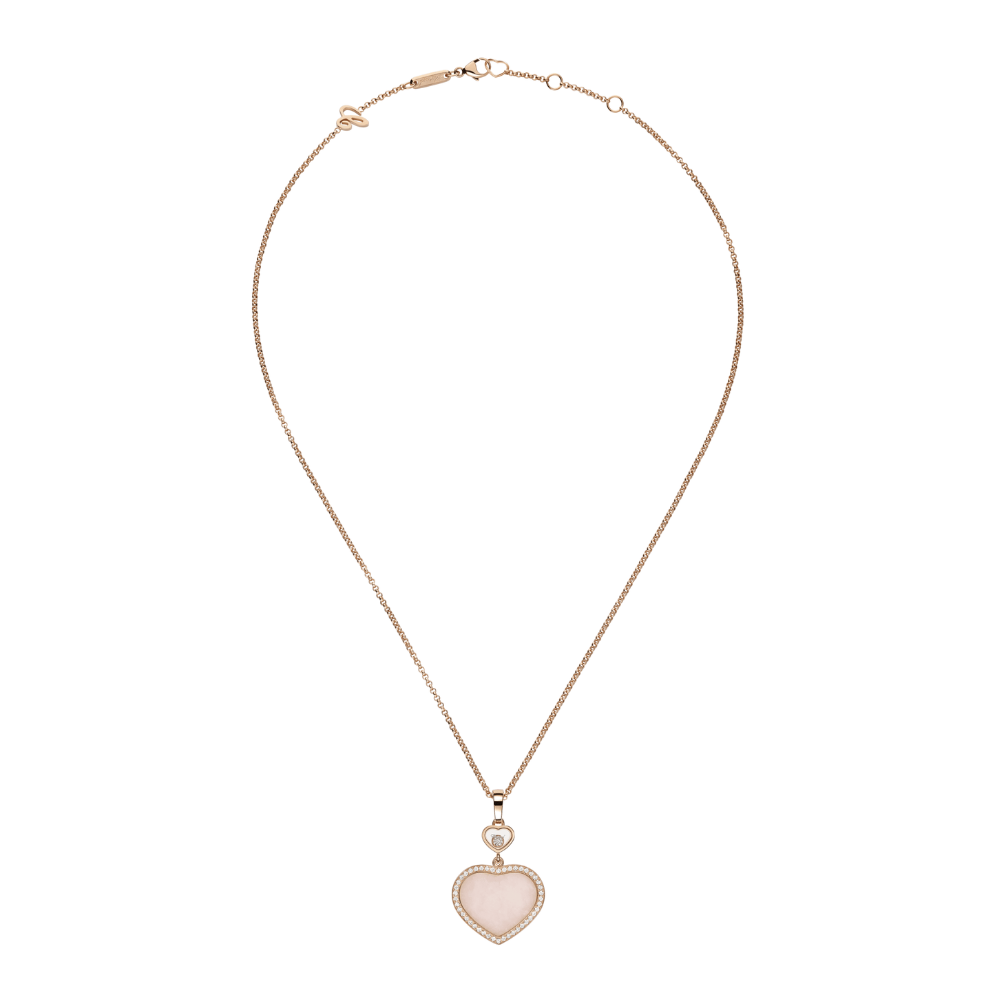 HAPPY HEARTS PENDANT, ETHICAL ROSE GOLD, DIAMONDS, PINK OPAL 79A074-5620