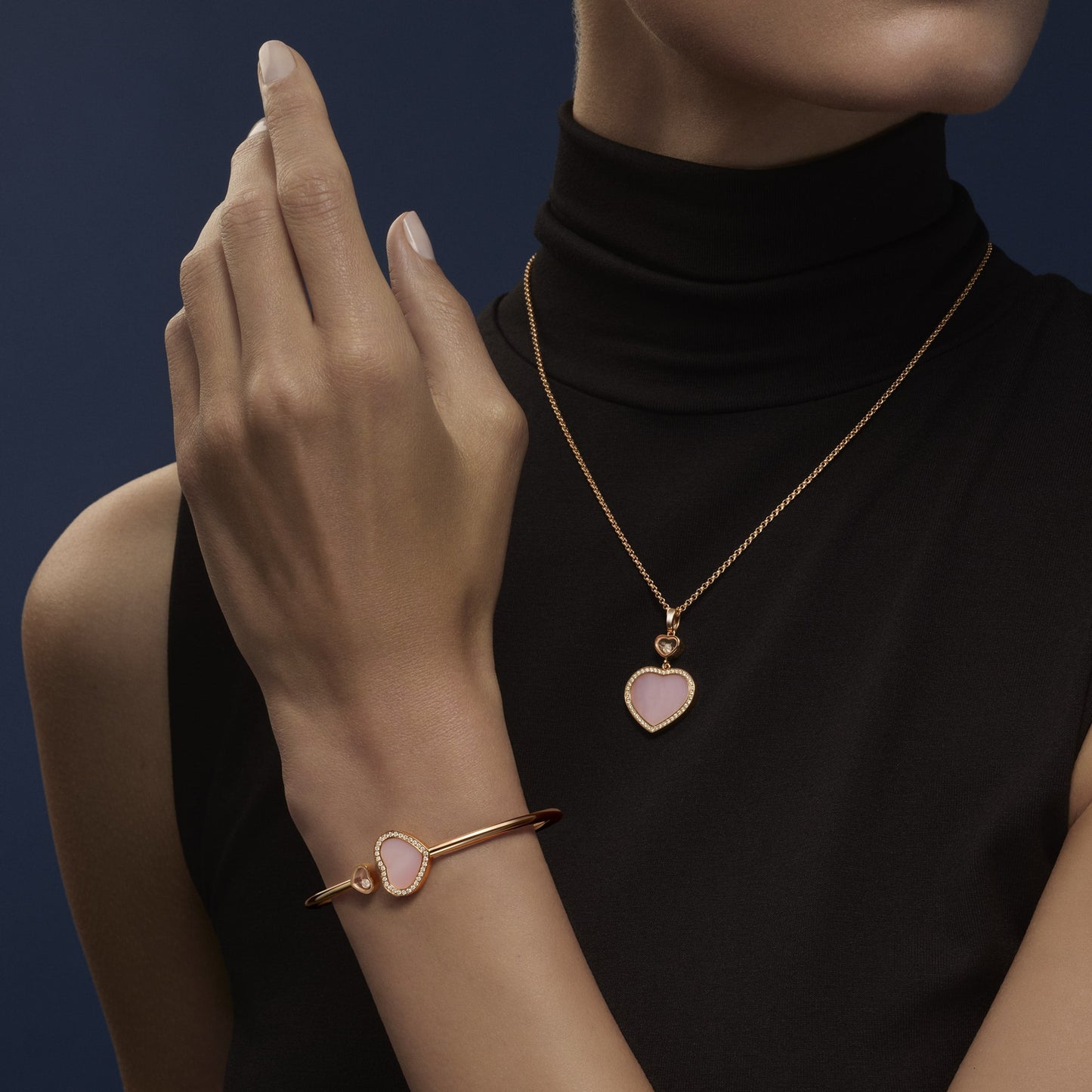 HAPPY HEARTS PENDANT, ETHICAL ROSE GOLD, DIAMONDS, PINK OPAL 79A074-5620
