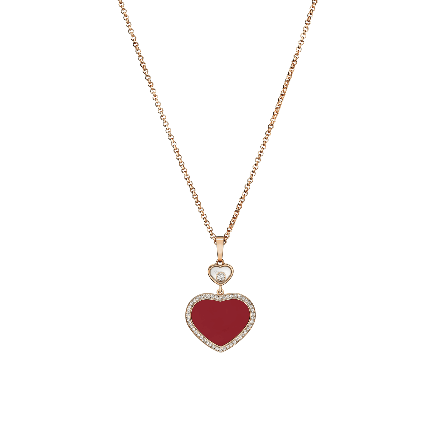 HAPPY HEARTS PENDANT, ETHICAL ROSE GOLD, DIAMOND, RED STONE 79A074-5801