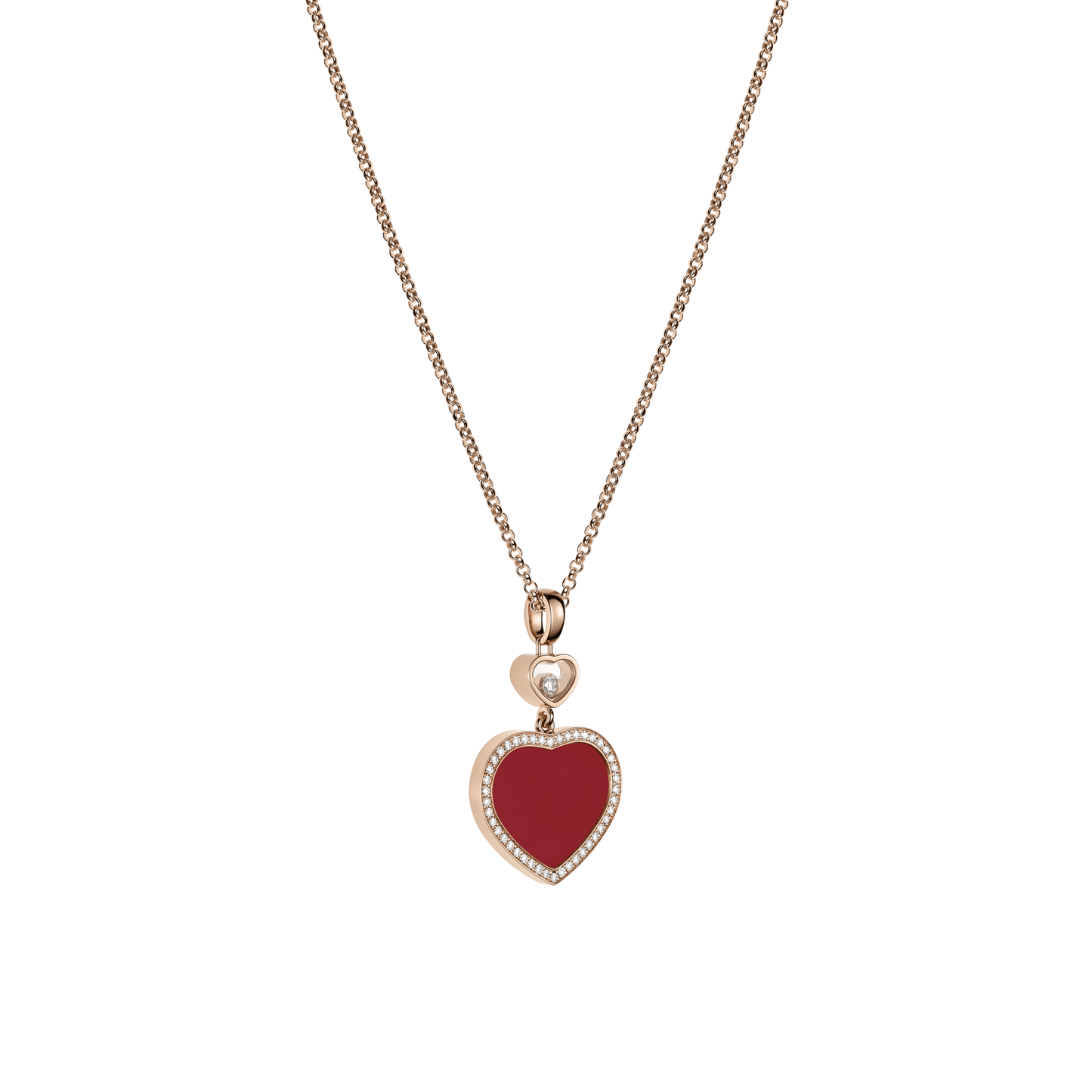 HAPPY HEARTS PENDANT, ETHICAL ROSE GOLD, DIAMOND, RED STONE 79A074-5801