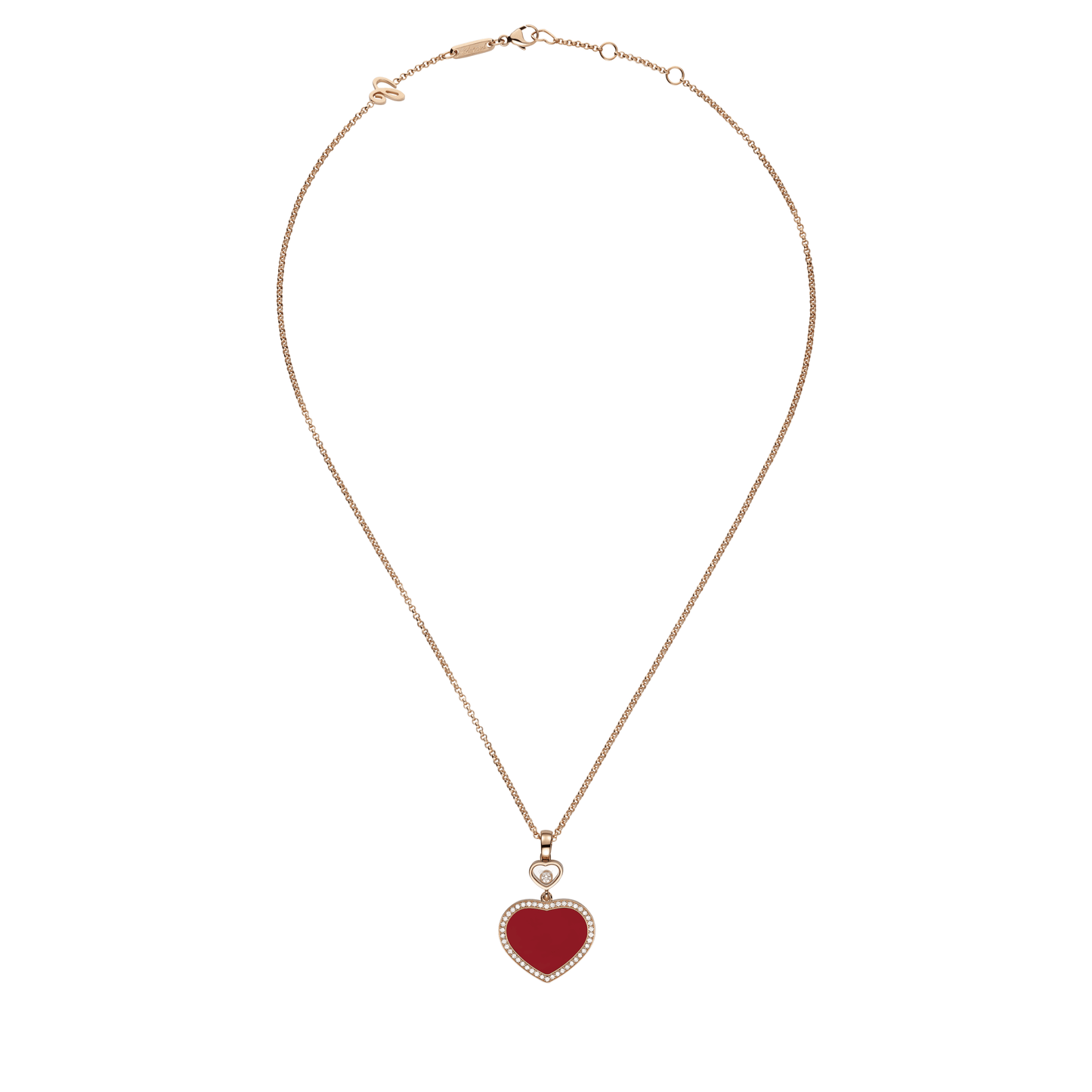 HAPPY HEARTS PENDANT, ETHICAL ROSE GOLD, DIAMOND, RED STONE 79A074-5801