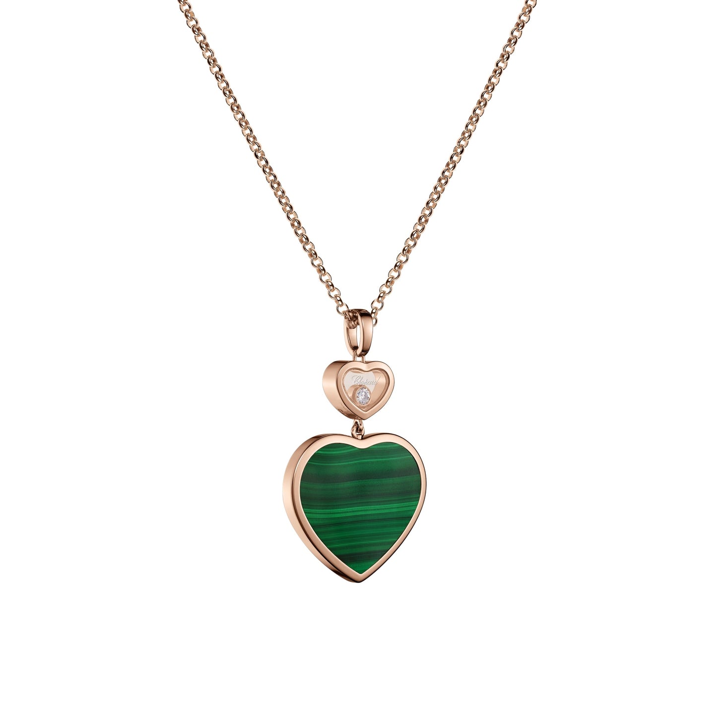 HAPPY HEARTS PENDANT, ETHICAL ROSE GOLD, DIAMOND, MALACHITE 79A075-5151