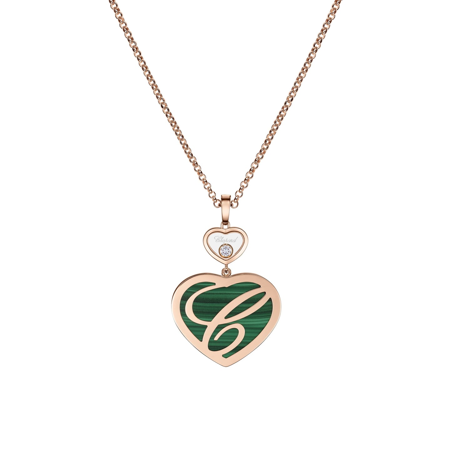 HAPPY HEARTS PENDANT, ETHICAL ROSE GOLD, DIAMOND, MALACHITE 79A075-5151