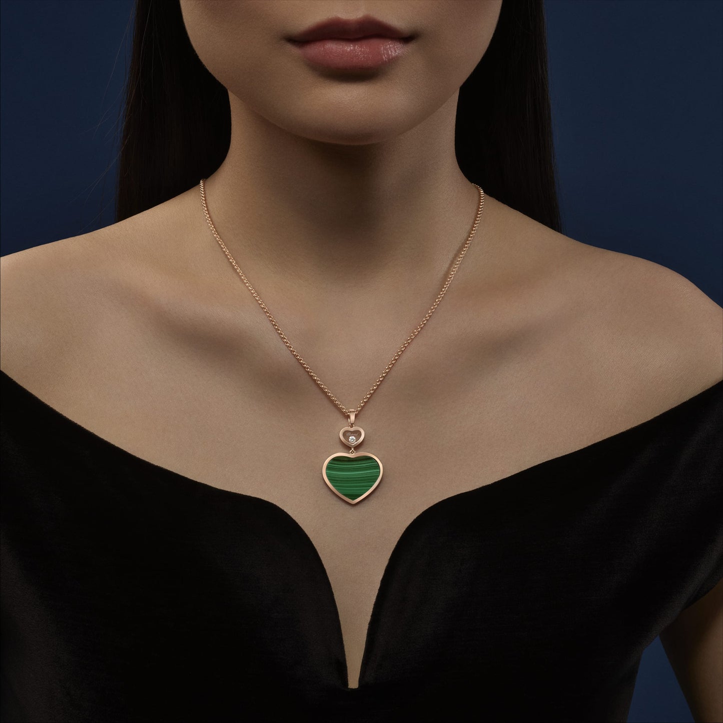 HAPPY HEARTS PENDANT, ETHICAL ROSE GOLD, DIAMOND, MALACHITE 79A075-5151