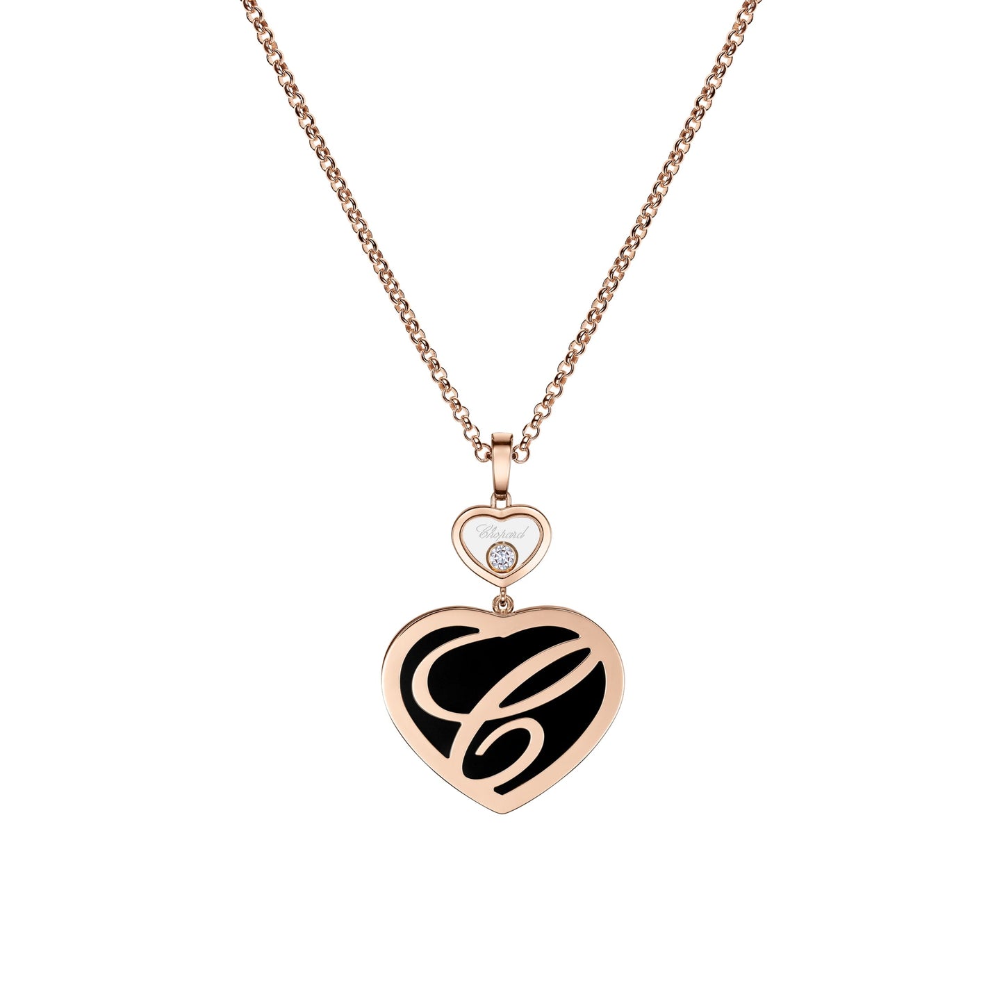 HAPPY HEARTS PENDANT, ETHICAL ROSE GOLD, DIAMOND, ONYX 79A075-5201