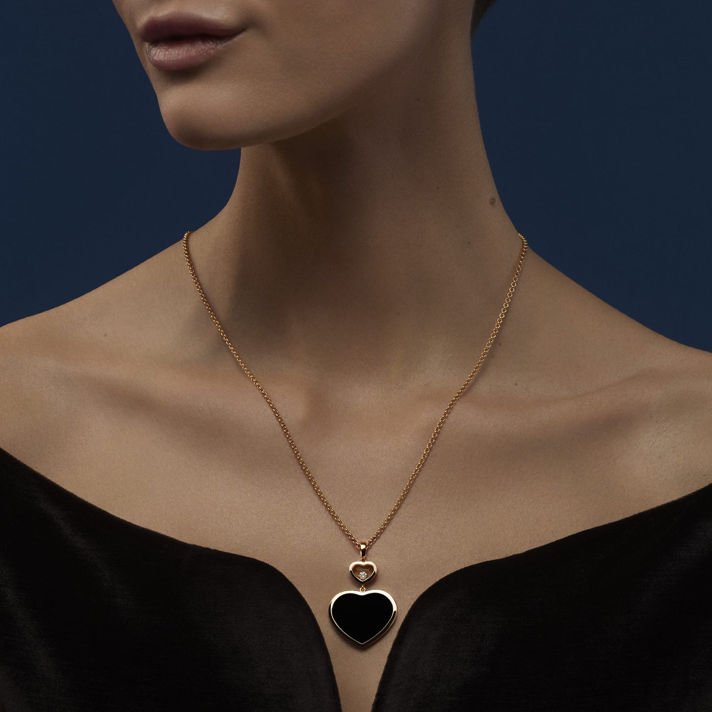 HAPPY HEARTS PENDANT, ETHICAL ROSE GOLD, DIAMOND, ONYX 79A075-5201