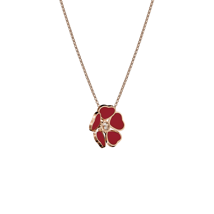 HAPPY HEARTS FLOWERS PENDANT, ETHICAL ROSE GOLD, DIAMOND, RED STONE 79A085-5811