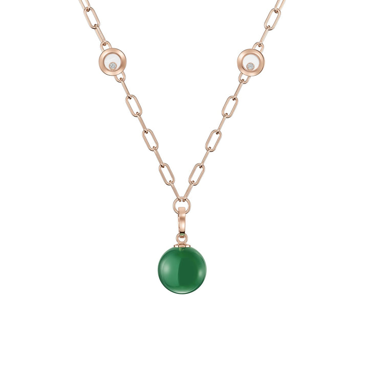 HAPPY DIAMONDS PLANET NECKLACE, ETHICAL ROSE GOLD, DIAMONDS, GREEN AGATE 79A619-5101