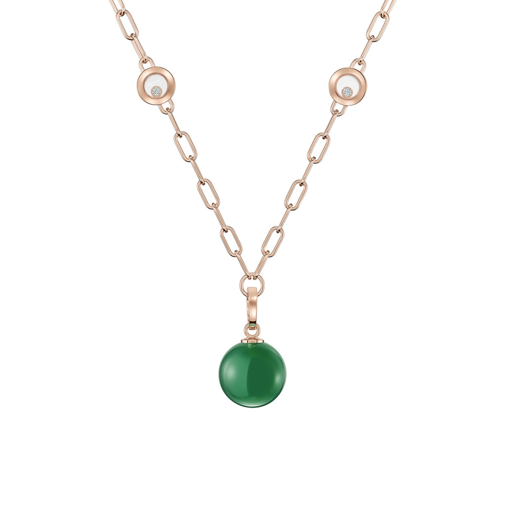 HAPPY DIAMONDS PLANET NECKLACE, ETHICAL ROSE GOLD, DIAMONDS, GREEN AGATE 79A619-5101