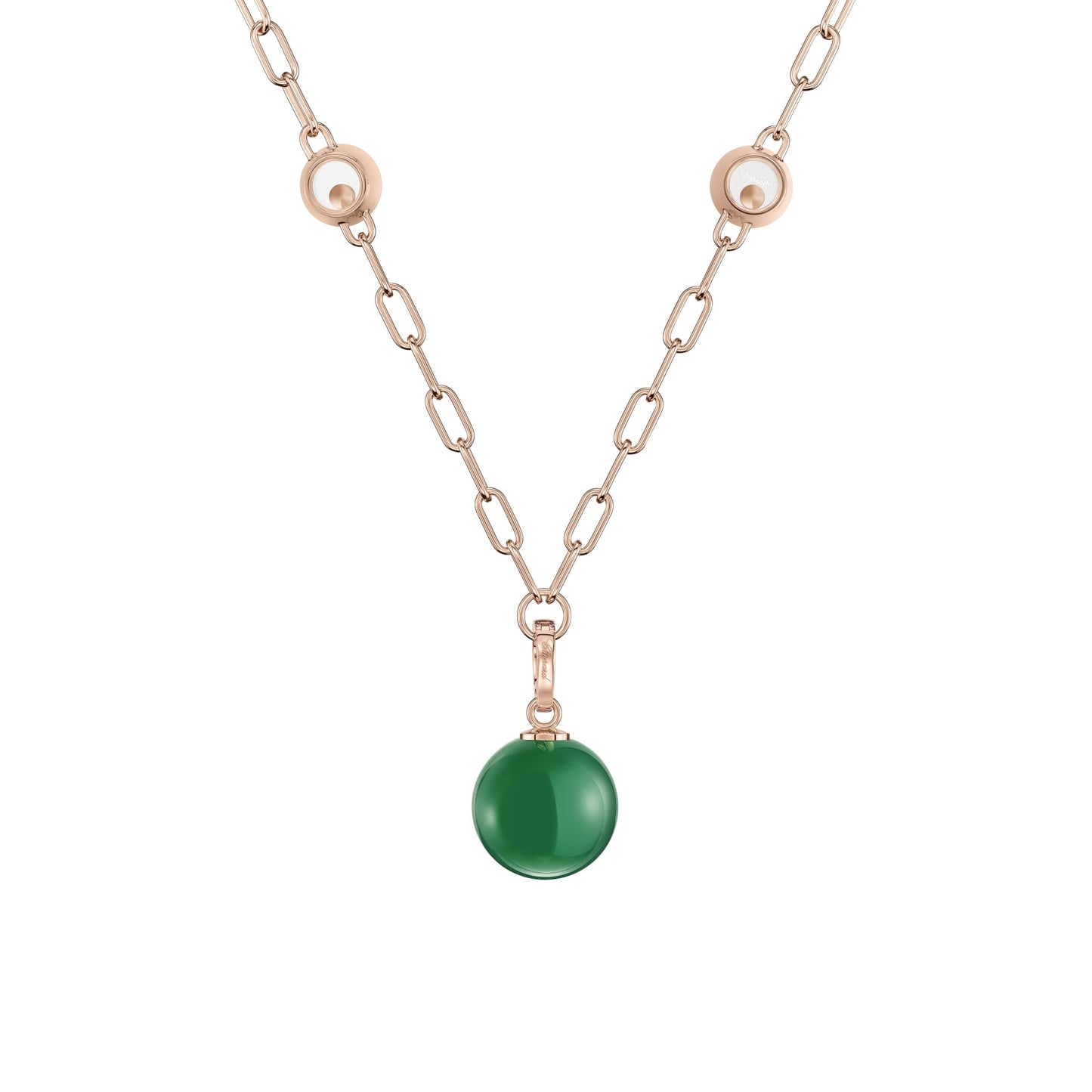 HAPPY DIAMONDS PLANET NECKLACE, ETHICAL ROSE GOLD, DIAMONDS, GREEN AGATE 79A619-5101