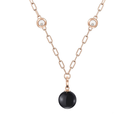 HAPPY DIAMONDS PLANET NECKLACE, ETHICAL ROSE GOLD, DIAMONDS, ONYX 79A619-5201