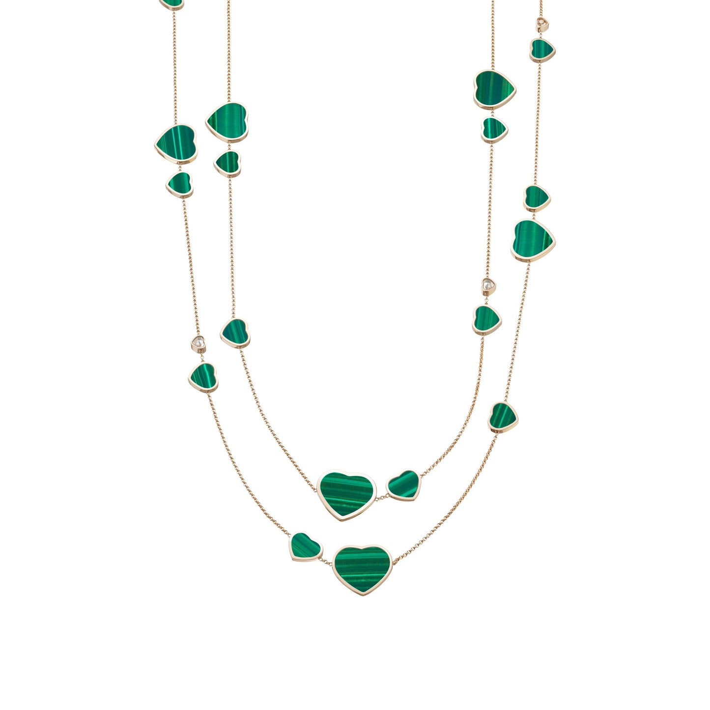 HAPPY HEARTS SAUTOIR NECKLACE, ETHICAL ROSE GOLD, DIAMONDS, MALACHITE 817482-5103