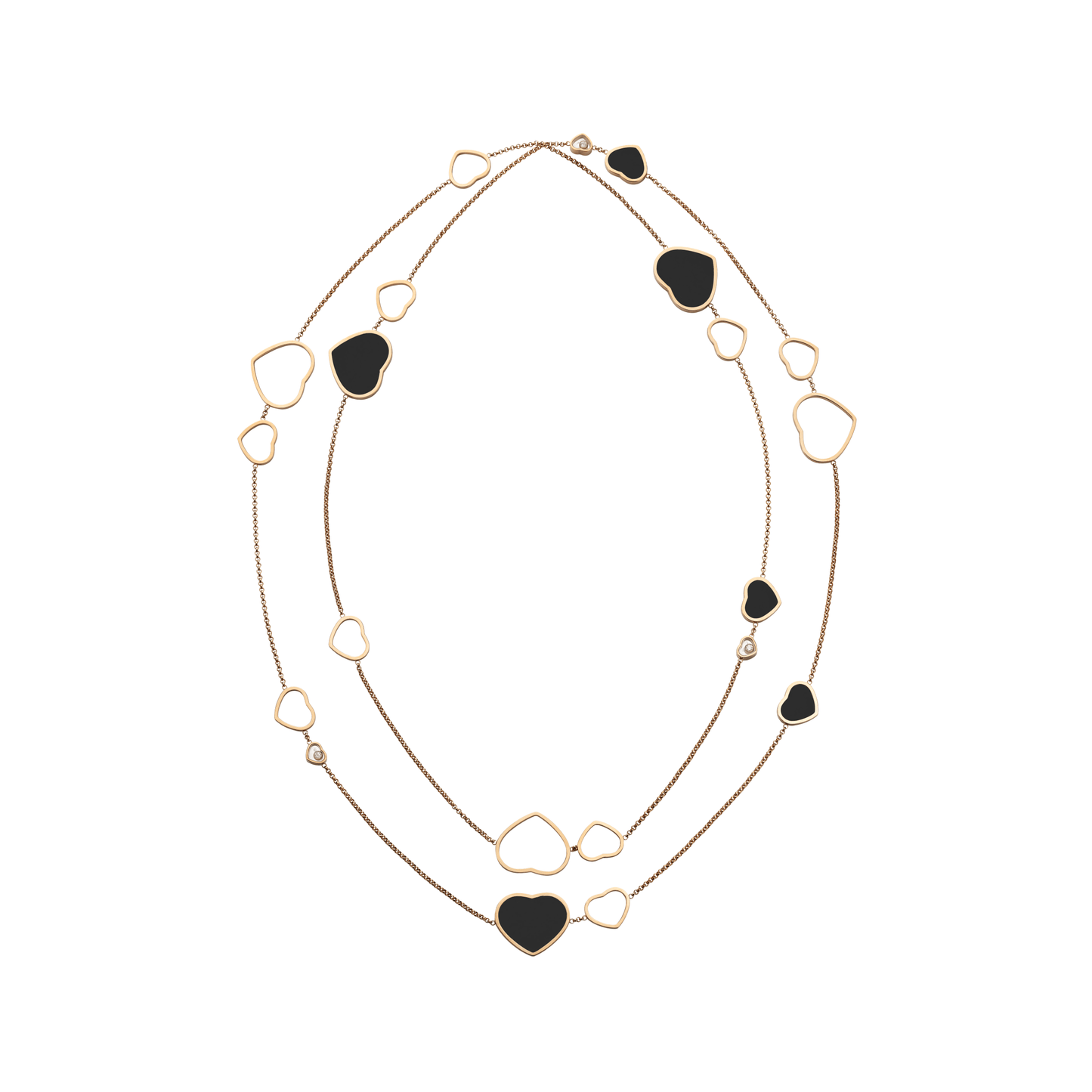 HAPPY HEARTS SAUTOIR NECKLACE, ETHICAL ROSE GOLD, DIAMONDS, ONYX 817482-5201