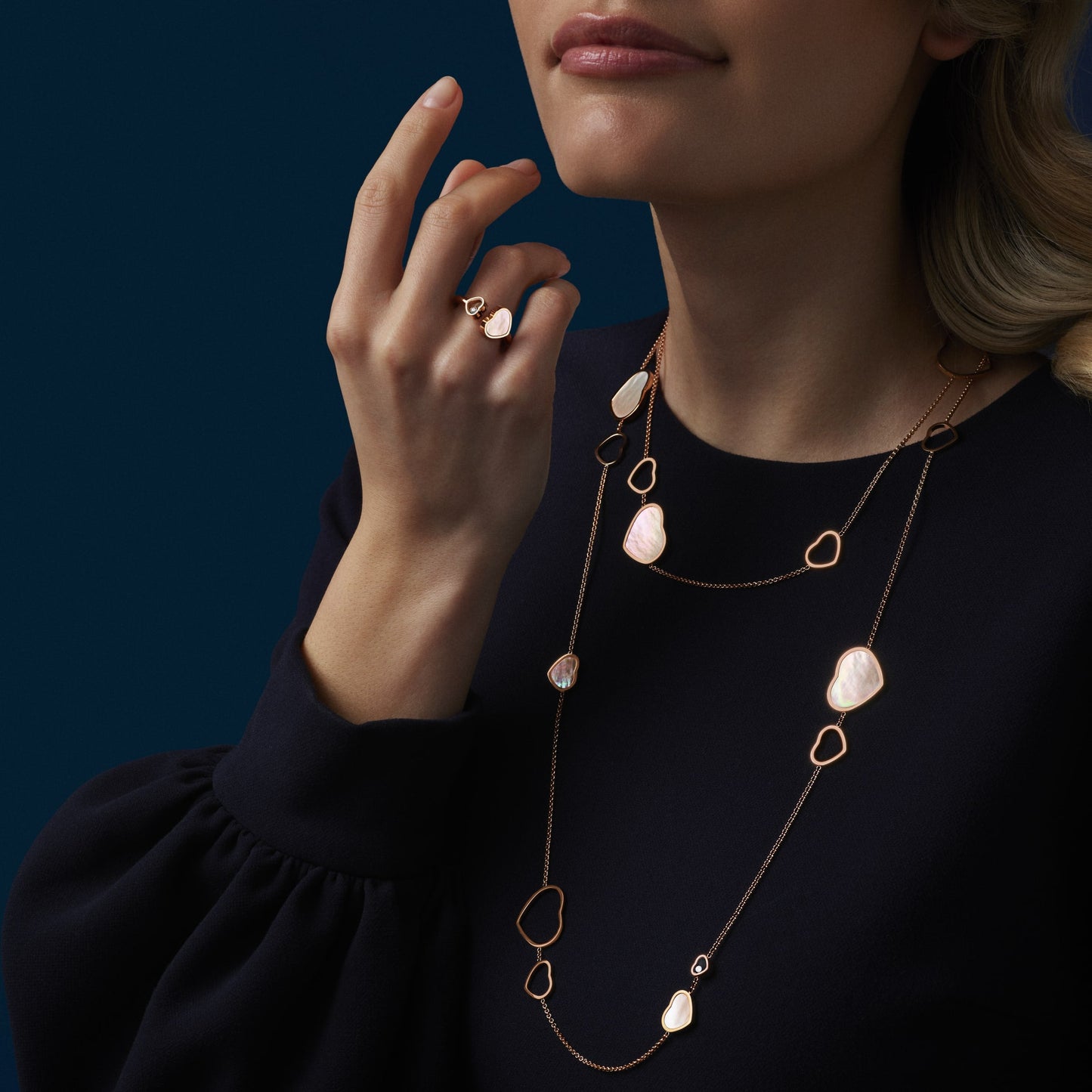 HAPPY HEARTS SAUTOIR NECKLACE, ETHICAL ROSE GOLD, DIAMONDS, MOTHER-OF-PEARL 817482-5301