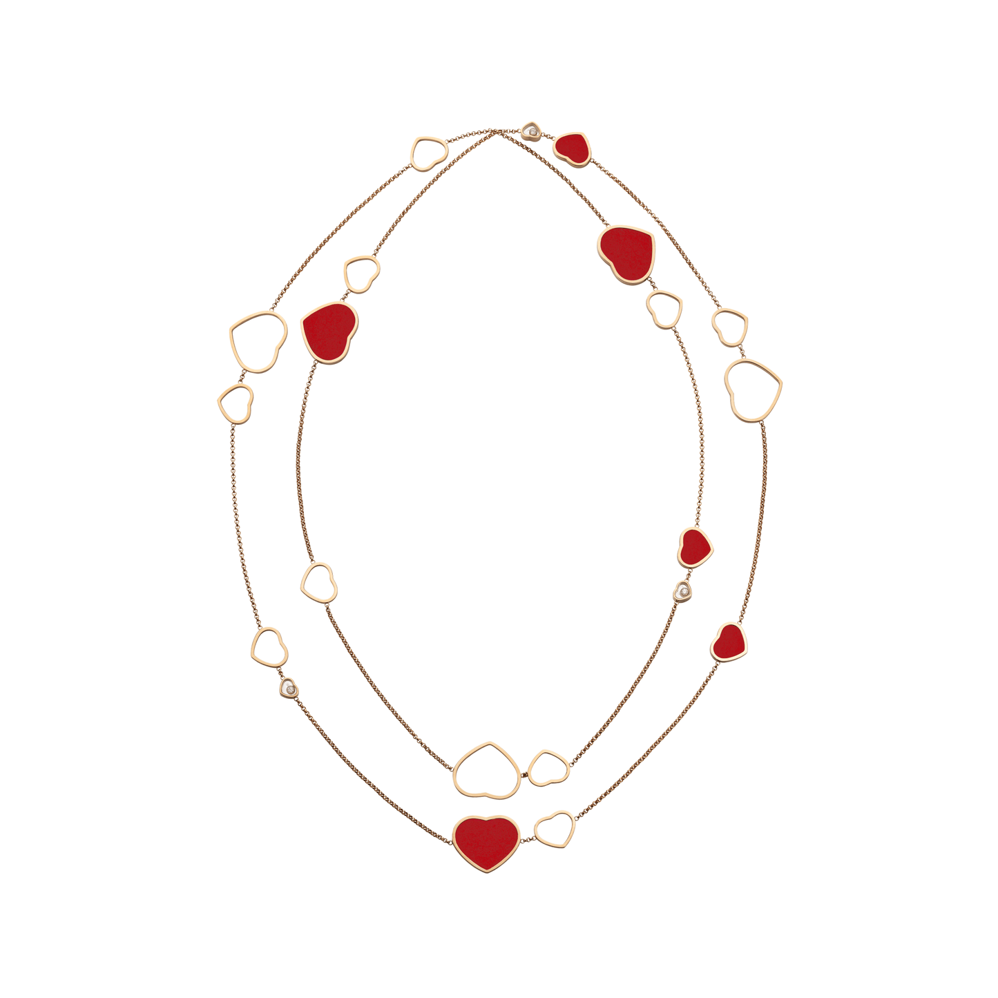 HAPPY HEARTS SAUTOIR NECKLACE, ETHICAL ROSE GOLD, DIAMONDS, RED STONE 817482-5801