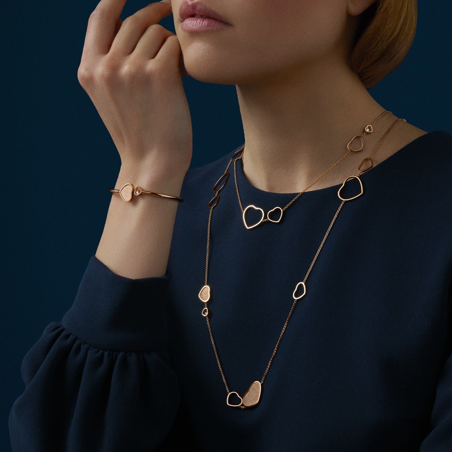 HAPPY HEARTS GOLDEN HEARTS SAUTOIR NECKLACE, ETHICAL ROSE GOLD, DIAMONDS 81A007-5021