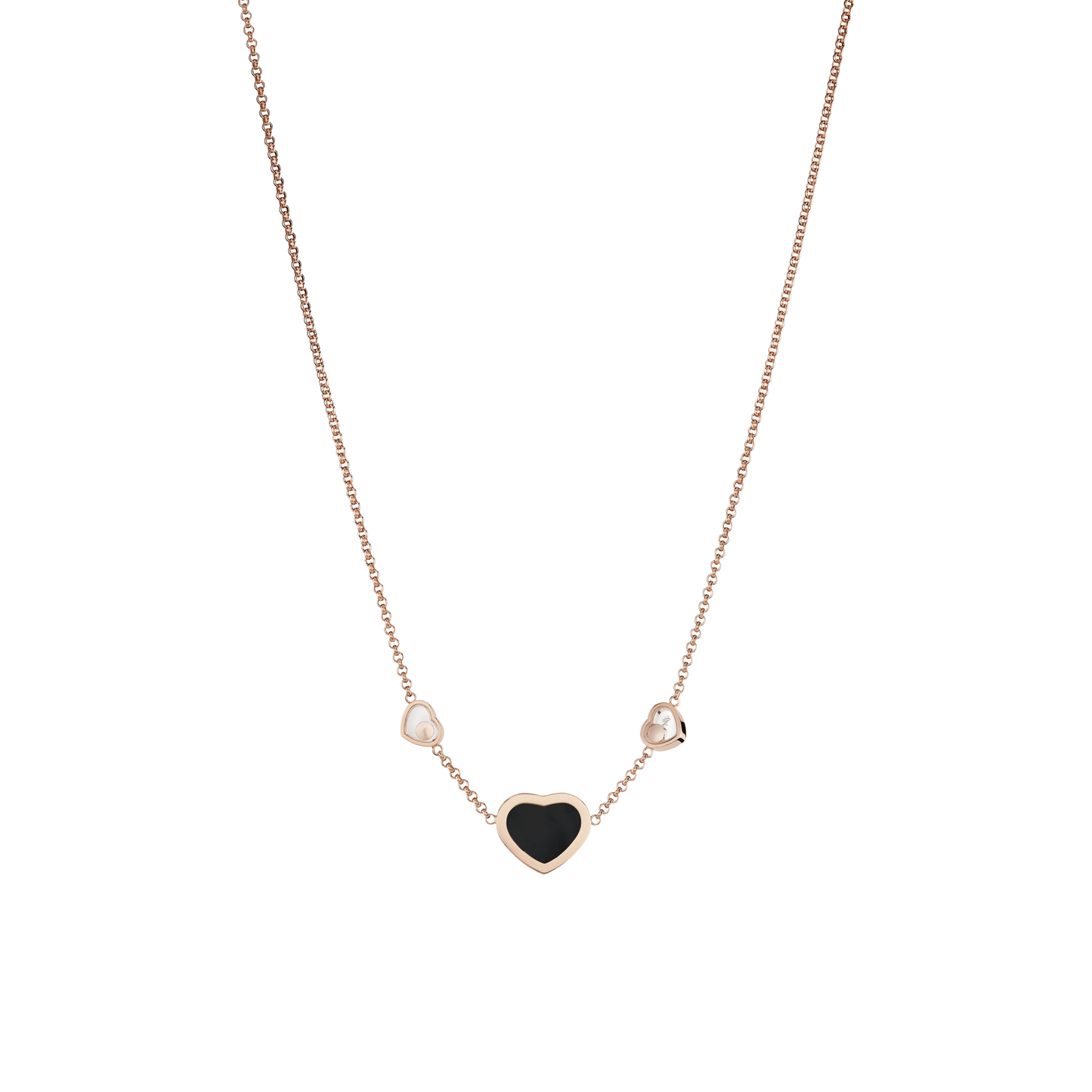 HAPPY HEARTS NECKLACE, ETHICAL ROSE GOLD, DIAMONDS, ONYX 81A082-5201