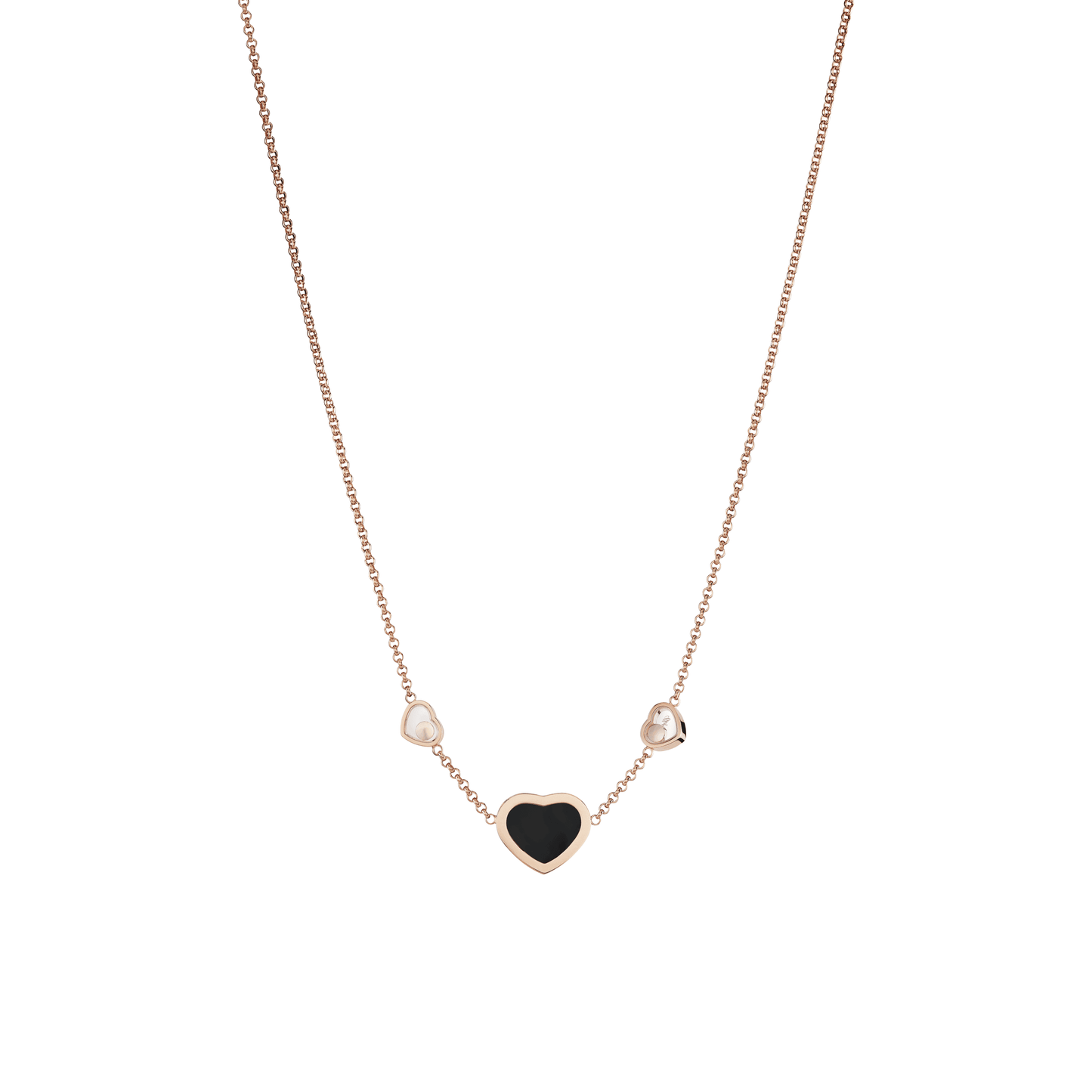 HAPPY HEARTS NECKLACE, ETHICAL ROSE GOLD, DIAMONDS, ONYX 81A082-5201