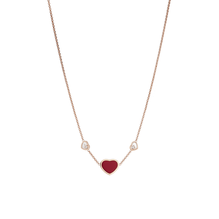 HAPPY HEARTS NECKLACE, ETHICAL ROSE GOLD, DIAMONDS, RED STONE 81A082-5801