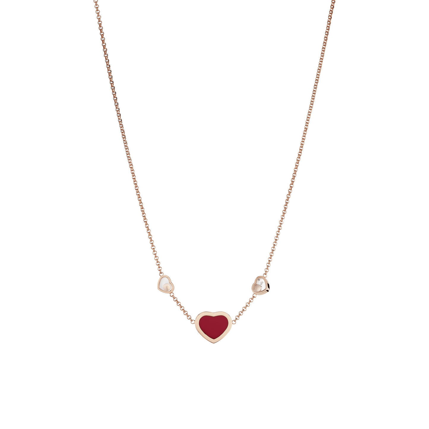 HAPPY HEARTS NECKLACE, ETHICAL ROSE GOLD, DIAMONDS, RED STONE 81A082-5801