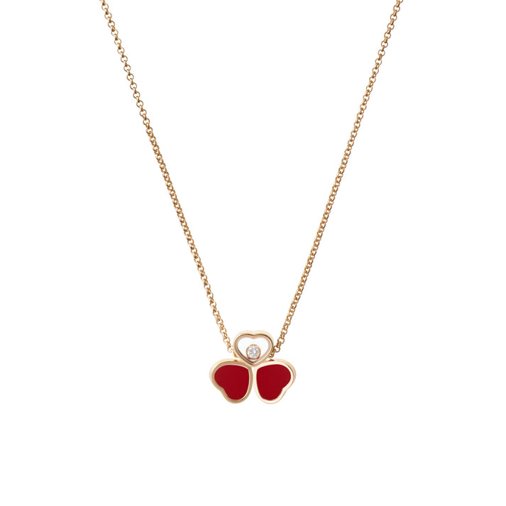 HAPPY HEARTS WINGS NECKLACE, ETHICAL ROSE GOLD, DIAMOND, RED STONE 81A083-5811