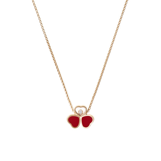 HAPPY HEARTS WINGS NECKLACE, ETHICAL ROSE GOLD, DIAMOND, RED STONE 81A083-5811