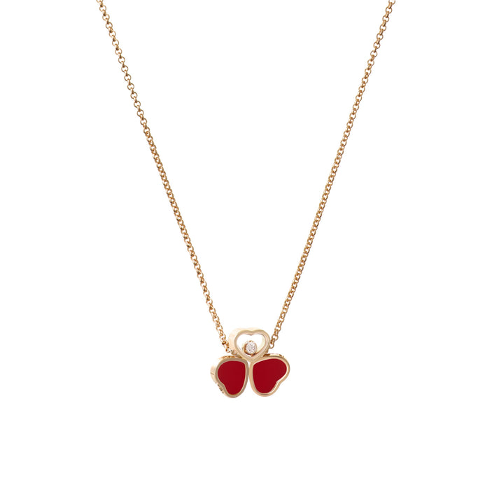 HAPPY HEARTS WINGS NECKLACE, ETHICAL ROSE GOLD, DIAMOND, RED STONE 81A083-5811