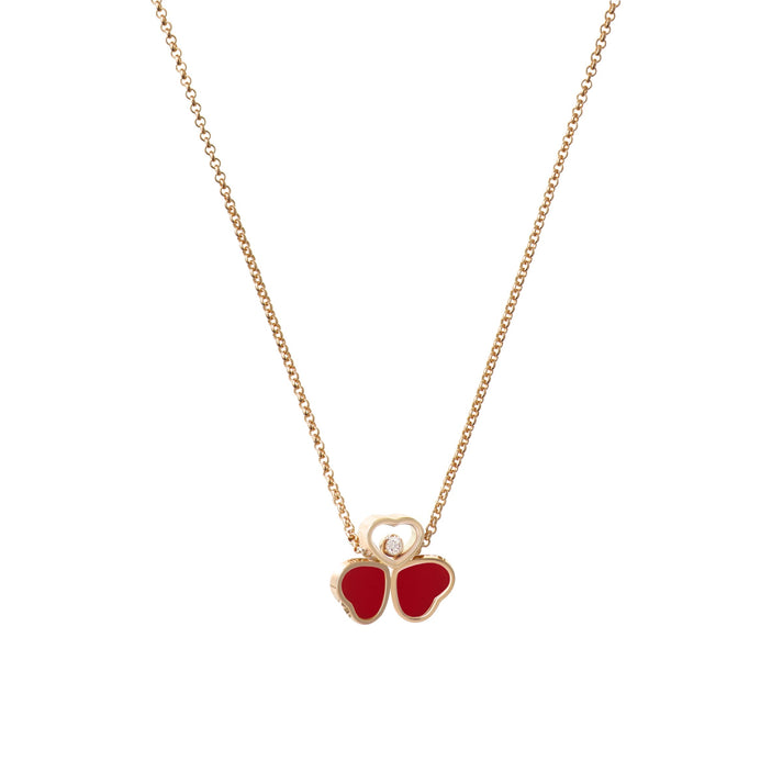 HAPPY HEARTS WINGS NECKLACE, ETHICAL ROSE GOLD, DIAMOND, RED STONE 81A083-5811