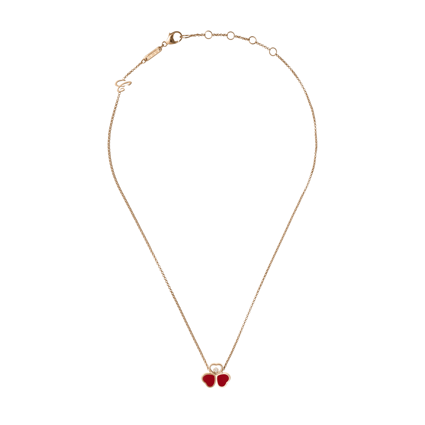 HAPPY HEARTS WINGS NECKLACE, ETHICAL ROSE GOLD, DIAMOND, RED STONE 81A083-5811