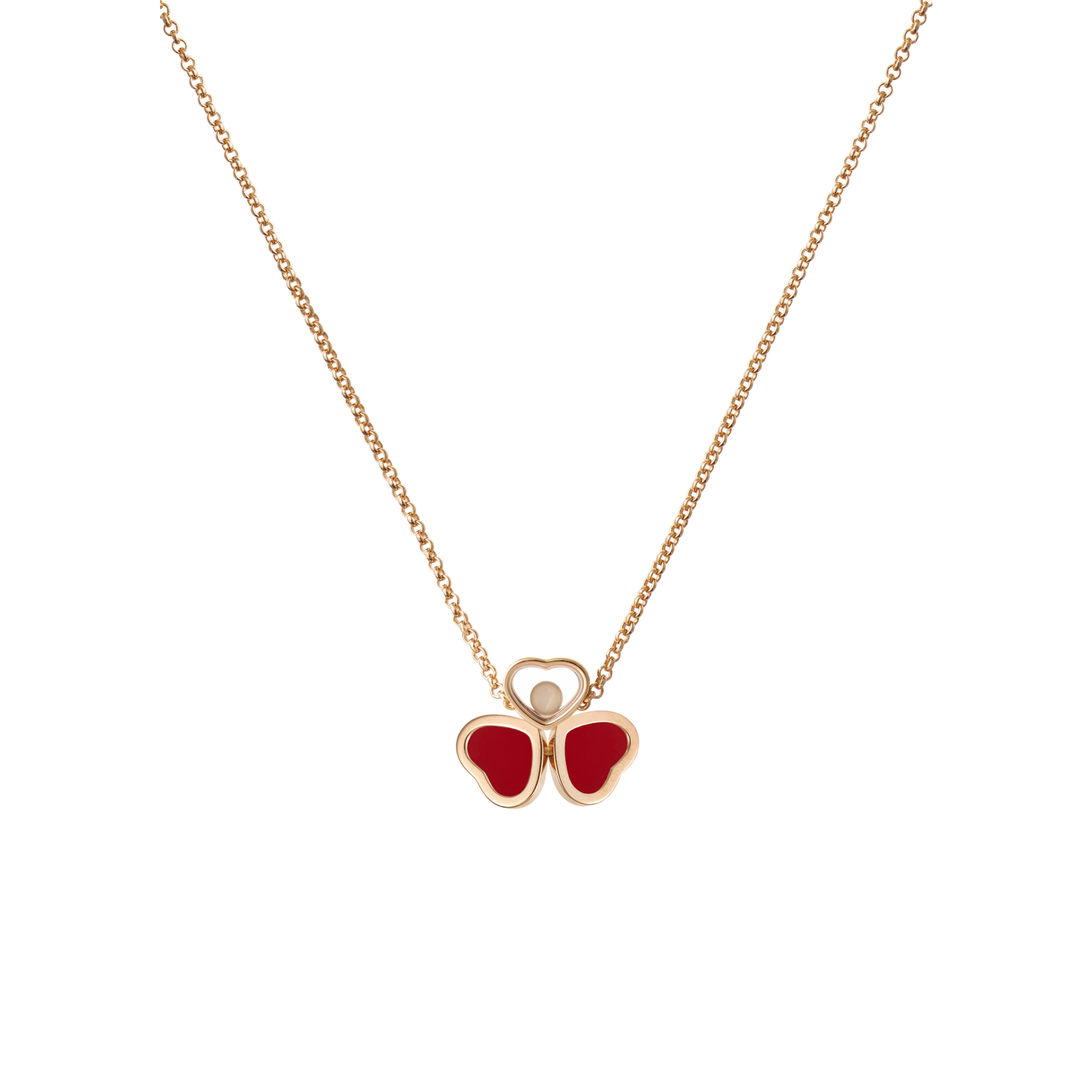 HAPPY HEARTS WINGS NECKLACE, ETHICAL ROSE GOLD, DIAMOND, RED STONE 81A083-5811