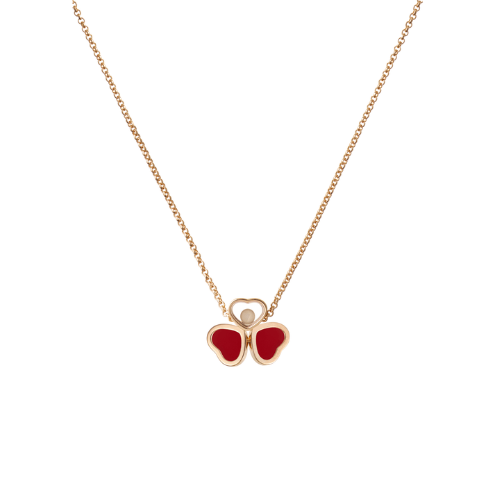 HAPPY HEARTS WINGS NECKLACE, ETHICAL ROSE GOLD, DIAMOND, RED STONE 81A083-5811