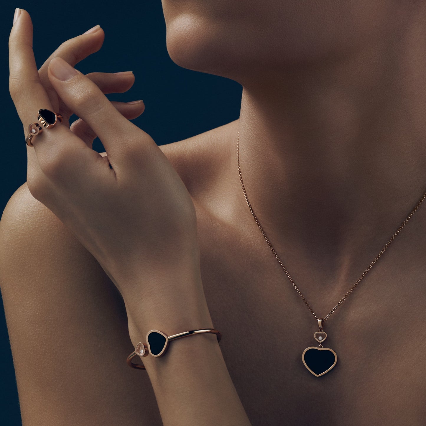 HAPPY HEARTS RING, ETHICAL ROSE GOLD, DIAMOND, ONYX 829482-5200