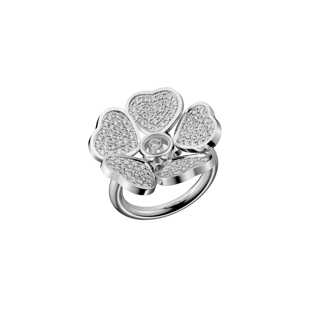 HAPPY HEARTS FLOWERS RING, ETHICAL WHITE GOLD, DIAMONDS 82A085-1900