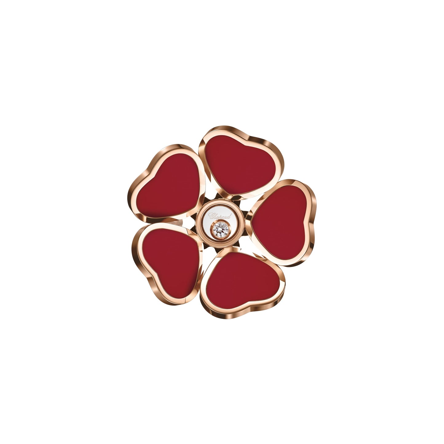 HAPPY HEARTS FLOWERS RING, ETHICAL ROSE GOLD, DIAMOND, RED STONE 82A085-5800