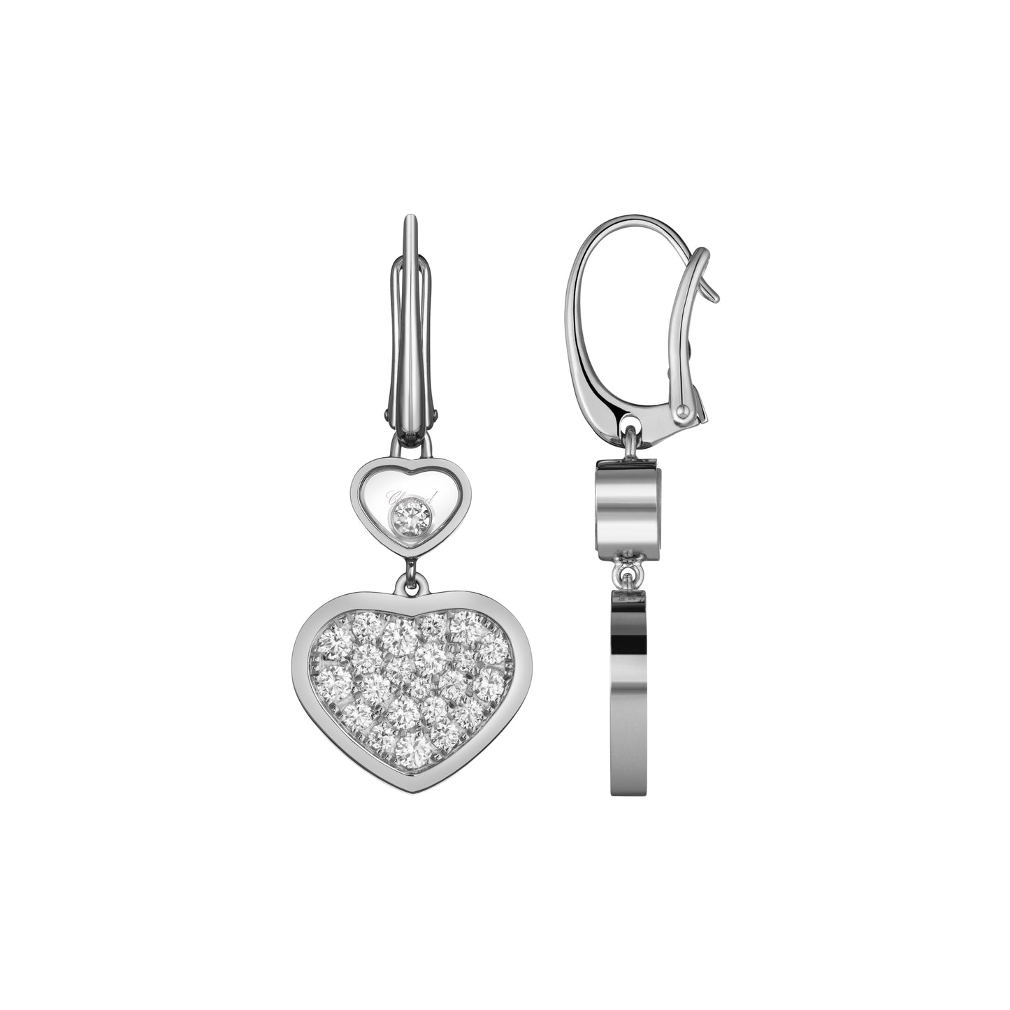 HAPPY HEARTS EARRINGS, ETHICAL WHITE GOLD, DIAMONDS 837482-1009